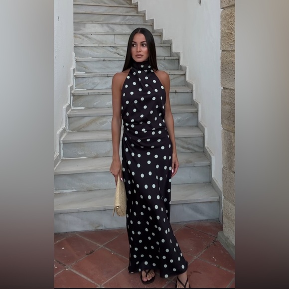 ZARA POLKA DOT SATIN MIDI DRESS - Picture 3 of 15